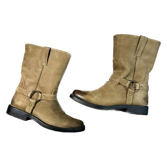 Frye Harness Pull On Dark Tan Leather Short Boots - Picture 1 of 10